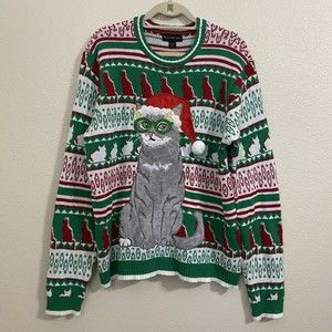 Ugly Christmas Mens Sweater Size XL Cats Pullover Crew Neck